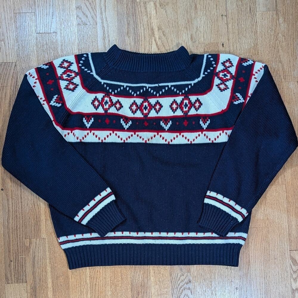 ✨ Vintage JC Penney Nordic Knit Sweater – Navy, Red & Cream – Size L ✨